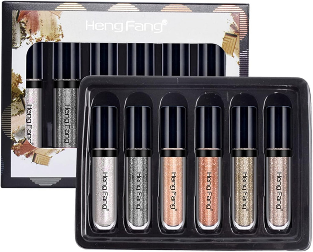 HENG FANG 6 Pcs Liquid Diamond Glitter Eyeshadows Set – Waterproof, Long-Lasting, Vibrant Colors with Lightweight Texture for Bold & Sparkling Eye Makeup