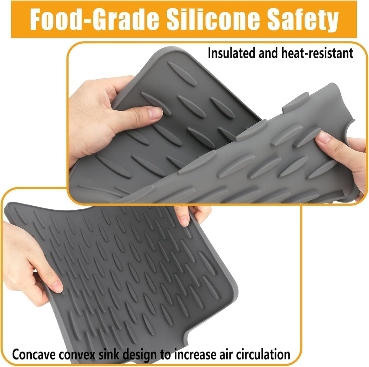 Silicone Sink Mat for Kitchen Drain – Heat-Resistant Non-Slip Dish Drying Mat Leak-Proof Eco-Friendly Utensil Draining Pad for Sink & Counter
