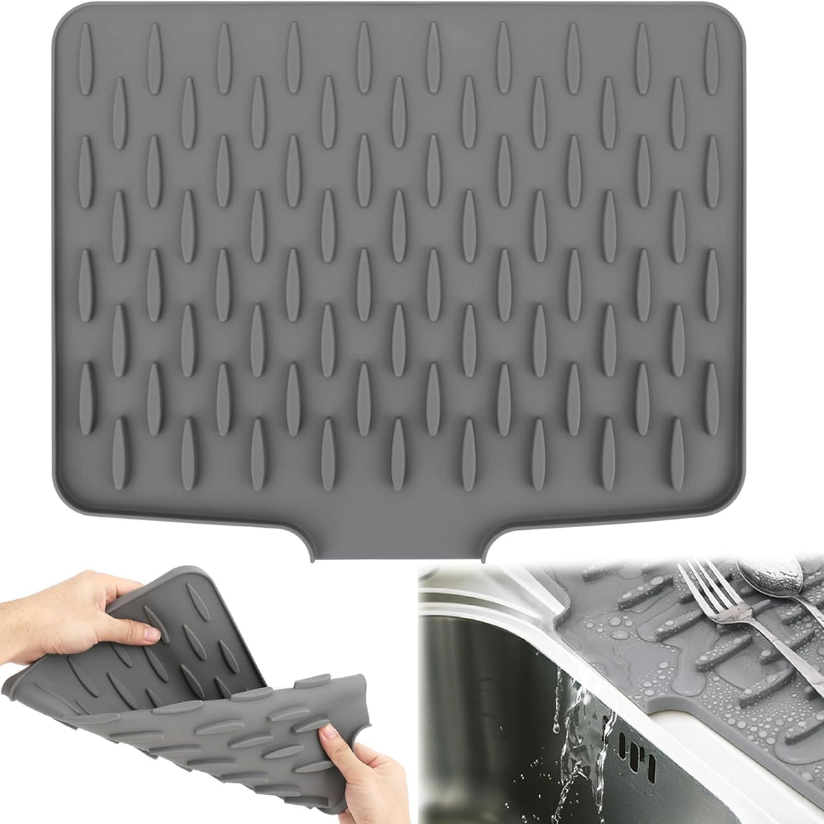 Silicone Sink Mat for Kitchen Drain – Heat-Resistant Non-Slip Dish Drying Mat Leak-Proof Eco-Friendly Utensil Draining Pad for Sink & Counter