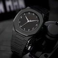Black Minimalist Analog Wrist Aura Watch With Stainless Steel Strap And Butterfly Lock